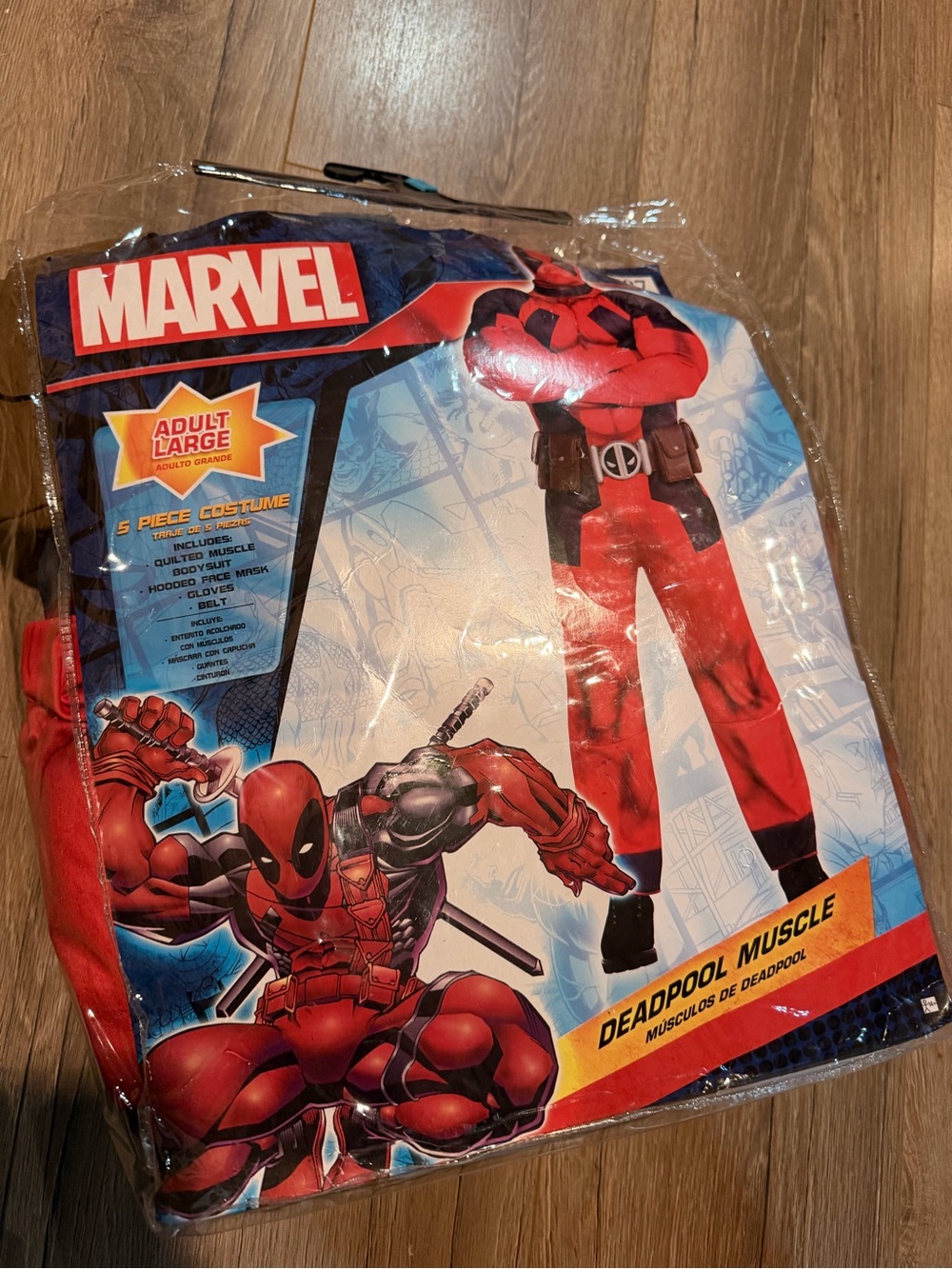 Marvel Deadpool Muscle Costume Halloween Men’s Large Superhero Mask Belt Gloves